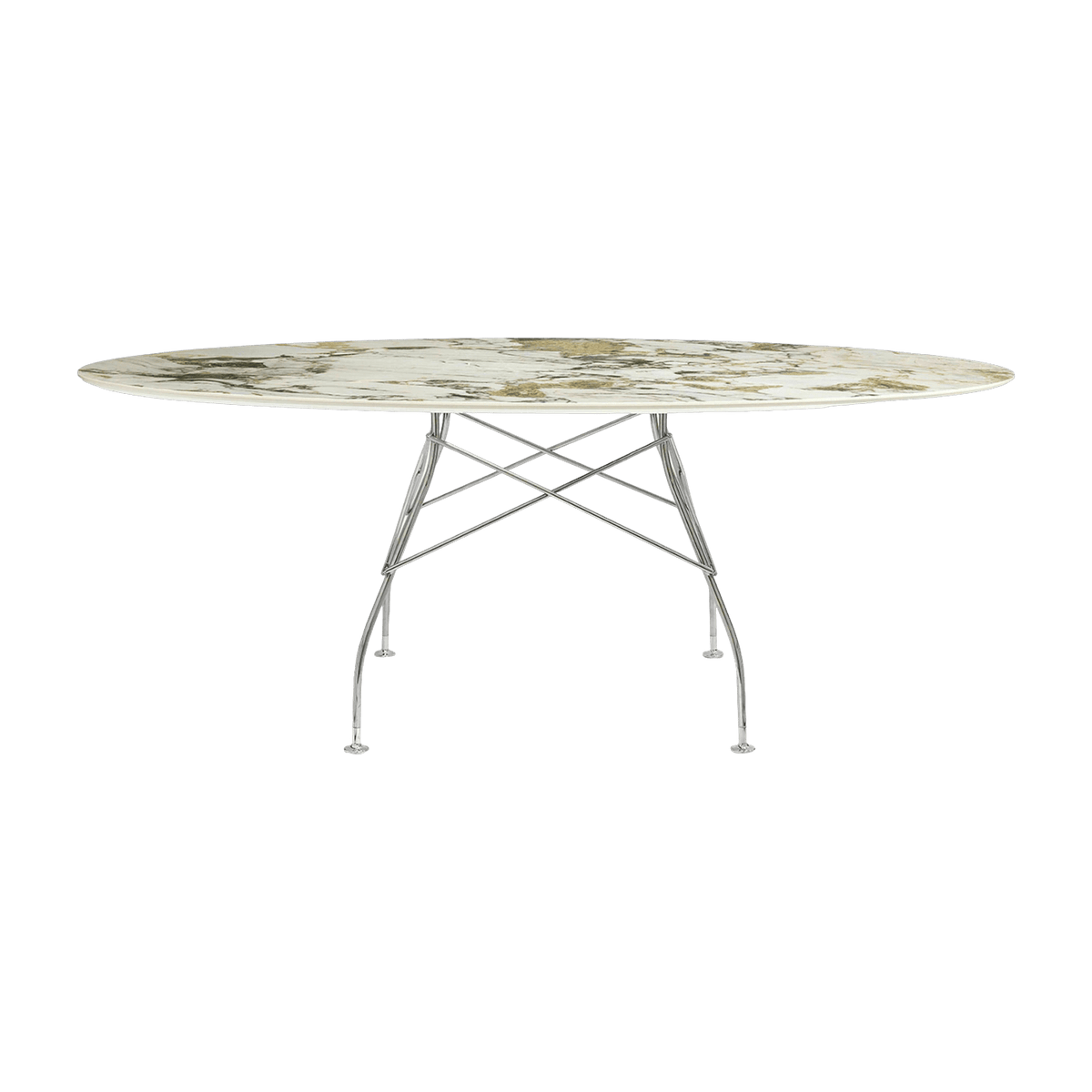 Table ovale effet marbre Symphonie et chromé 192x118 Glossy - Kartell - The Cool Republic