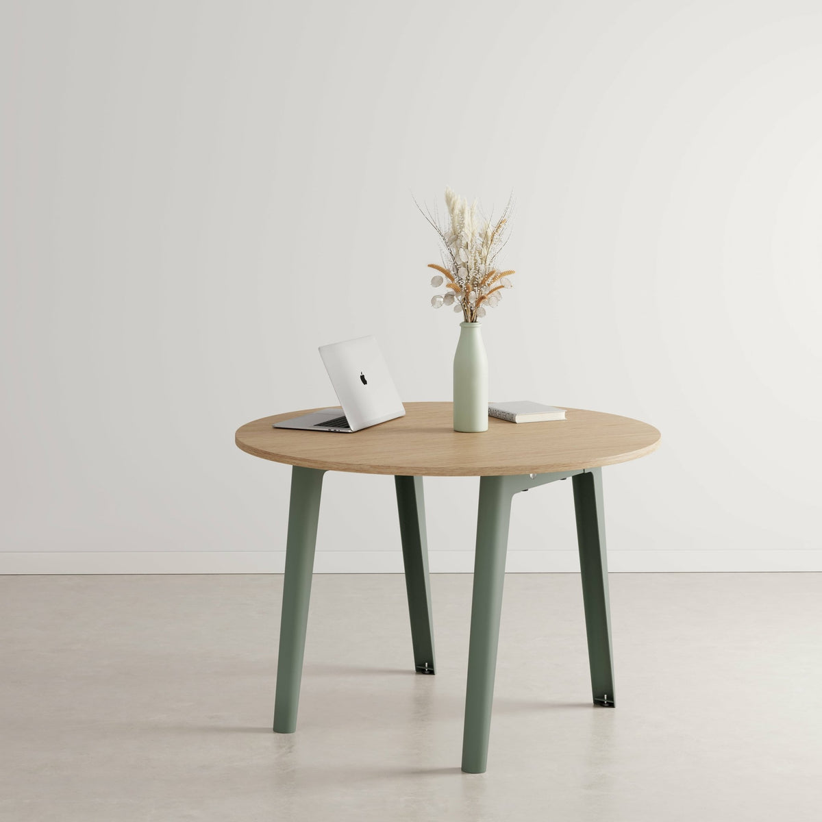 Table ronde in eco-certified oak D110 x 75 cm eucalyptus grey legs New Modern - Tiptoe - The Cool Republic