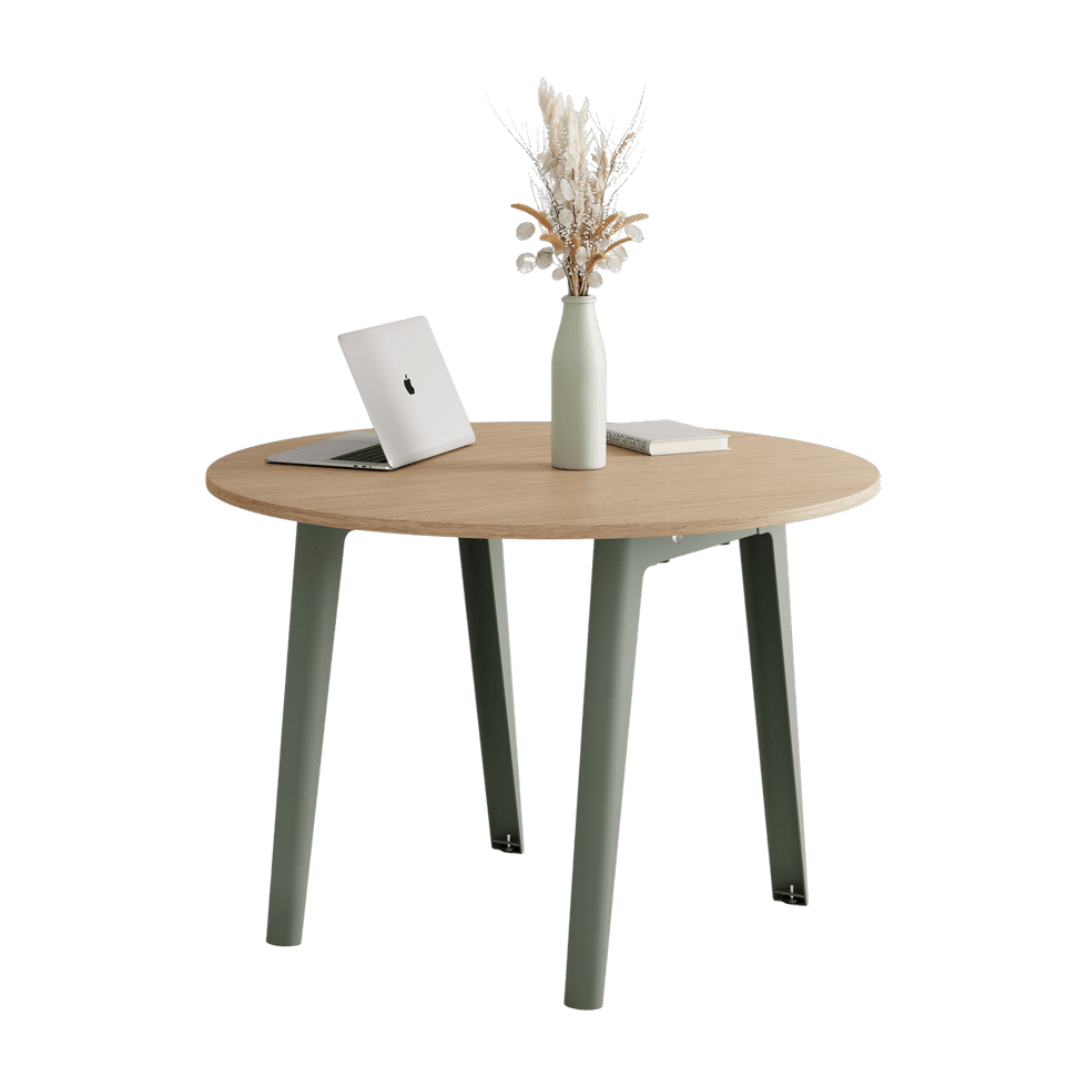 Round table in eco-certified oak D110 x 75 cm with eucalyptus grey legs ...