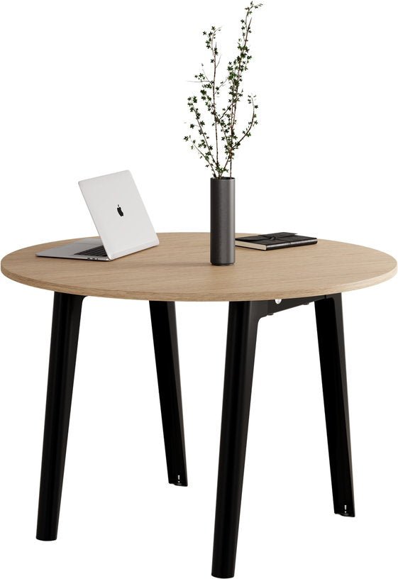 Table ronde en chêne éco - certifié D110 x 75 cm piètements noirs New Modern - Tiptoe - The Cool Republic