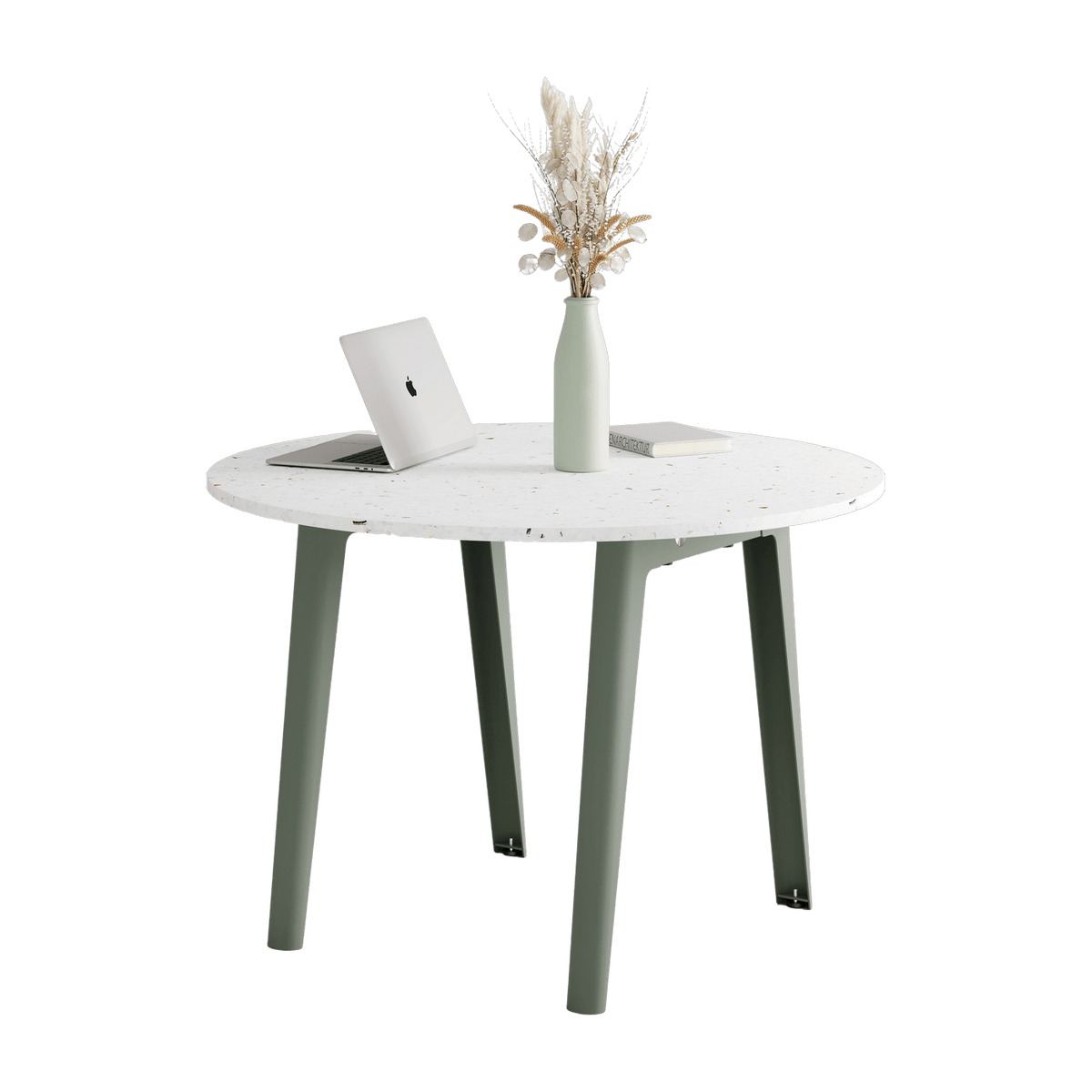 Table ronde in white recycled plastic D108 x 75 cm eucalyptus grey legs New Modern - Tiptoe - The Cool Republic