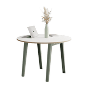 Table ronde in white laminate D110 x 75 cm eucalyptus grey legs New Modern - Tiptoe - The Cool Republic