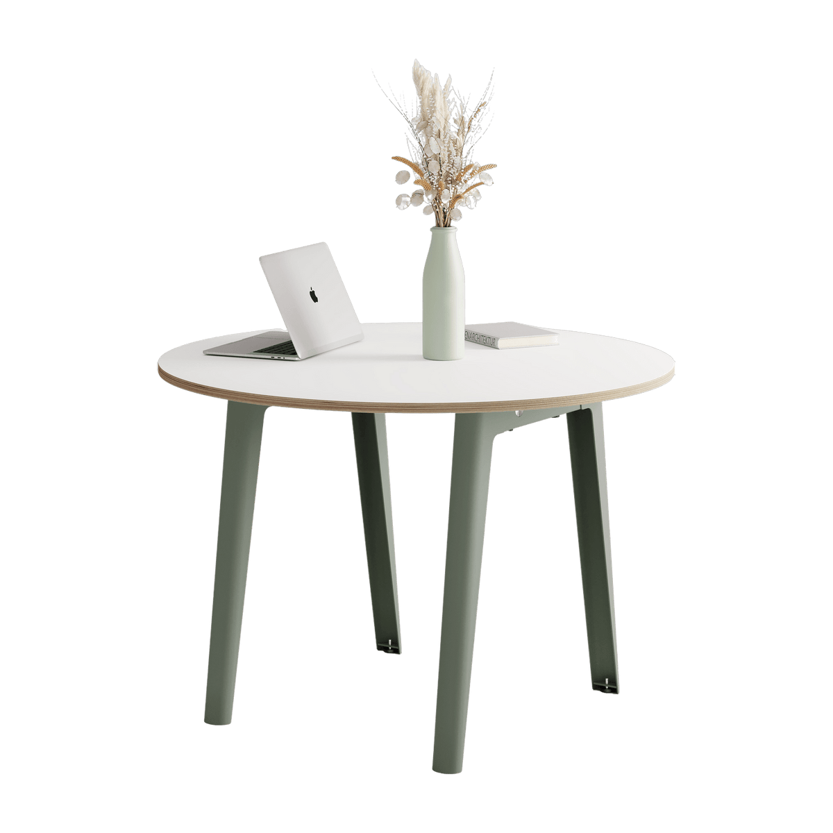 Table ronde in white laminate D110 x 75 cm eucalyptus grey legs New Modern - Tiptoe - The Cool Republic