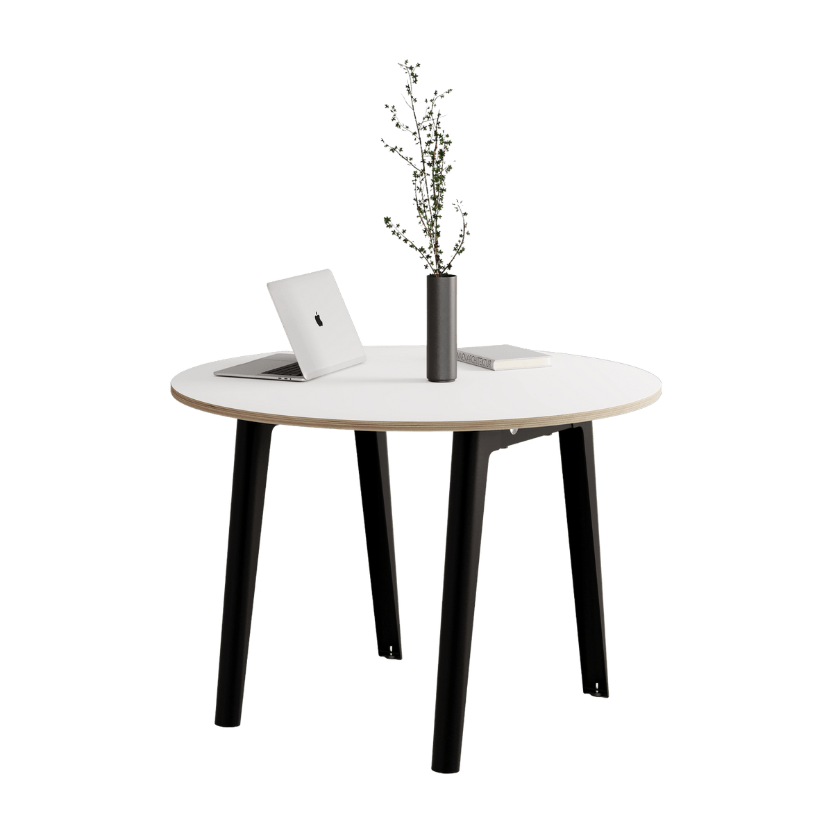 Table ronde in white laminate D110 x 75 cm black legs New Modern - Tiptoe - The Cool Republic