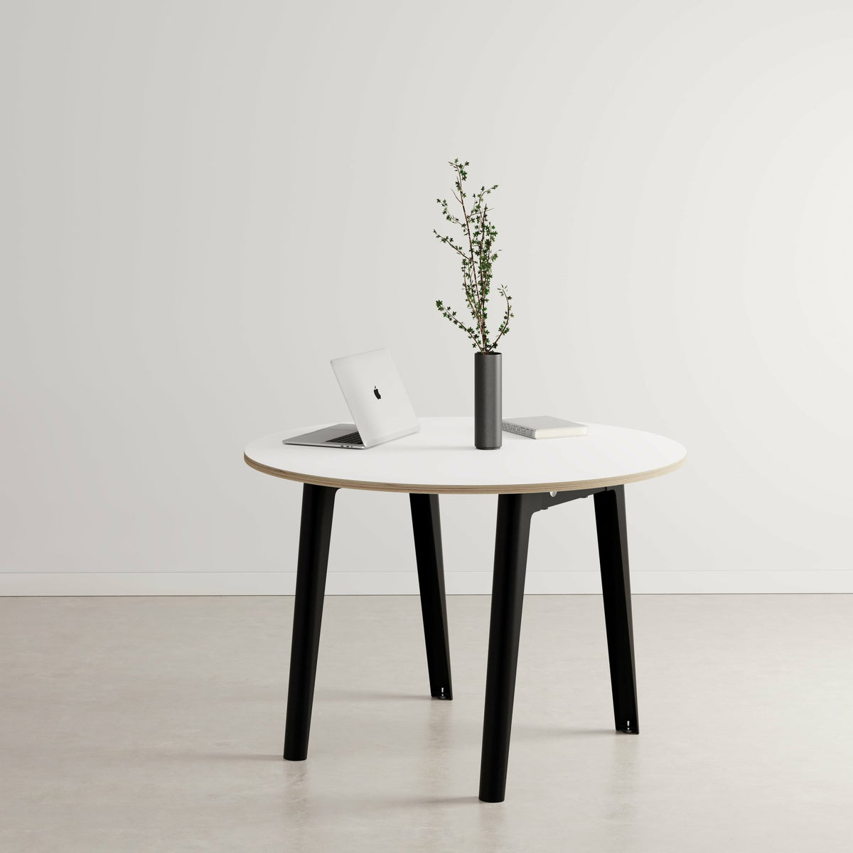 Table ronde in white laminate D110 x 75 cm black legs New Modern - Tiptoe - The Cool Republic