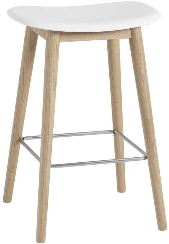 Tabouret de bar 65cm blanc piétement en chêne Fiber - Muuto - The Cool Republic