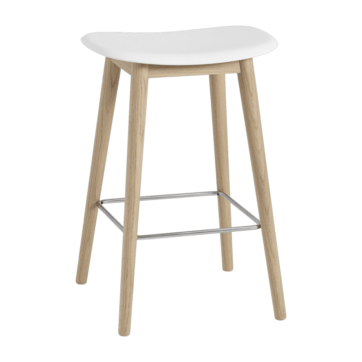 Tabouret de bar 65cm blanc piétement en chêne Fiber - Muuto - The Cool Republic