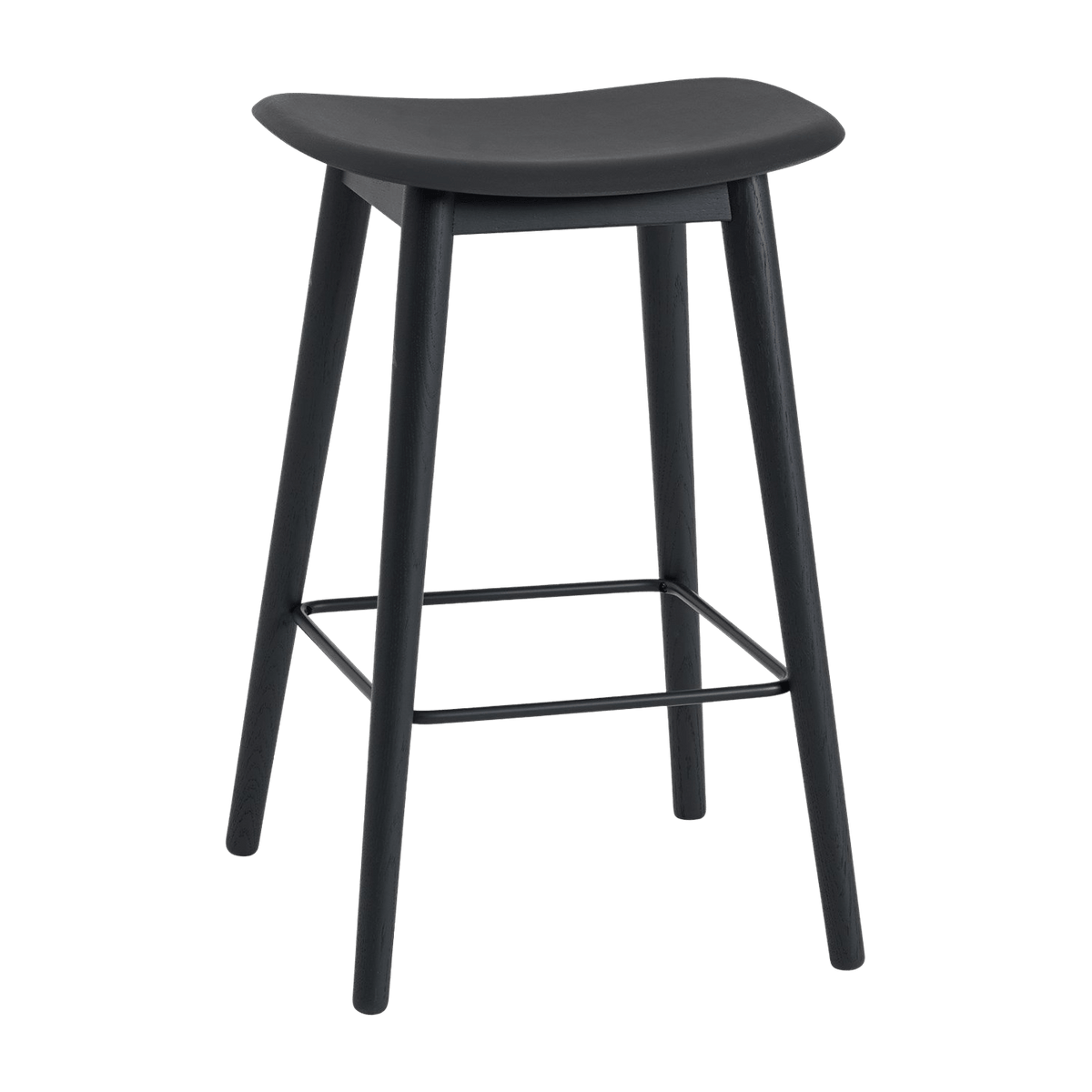 Tabouret de bar 65cm noir piétement en chêne Fiber - Muuto - The Cool Republic