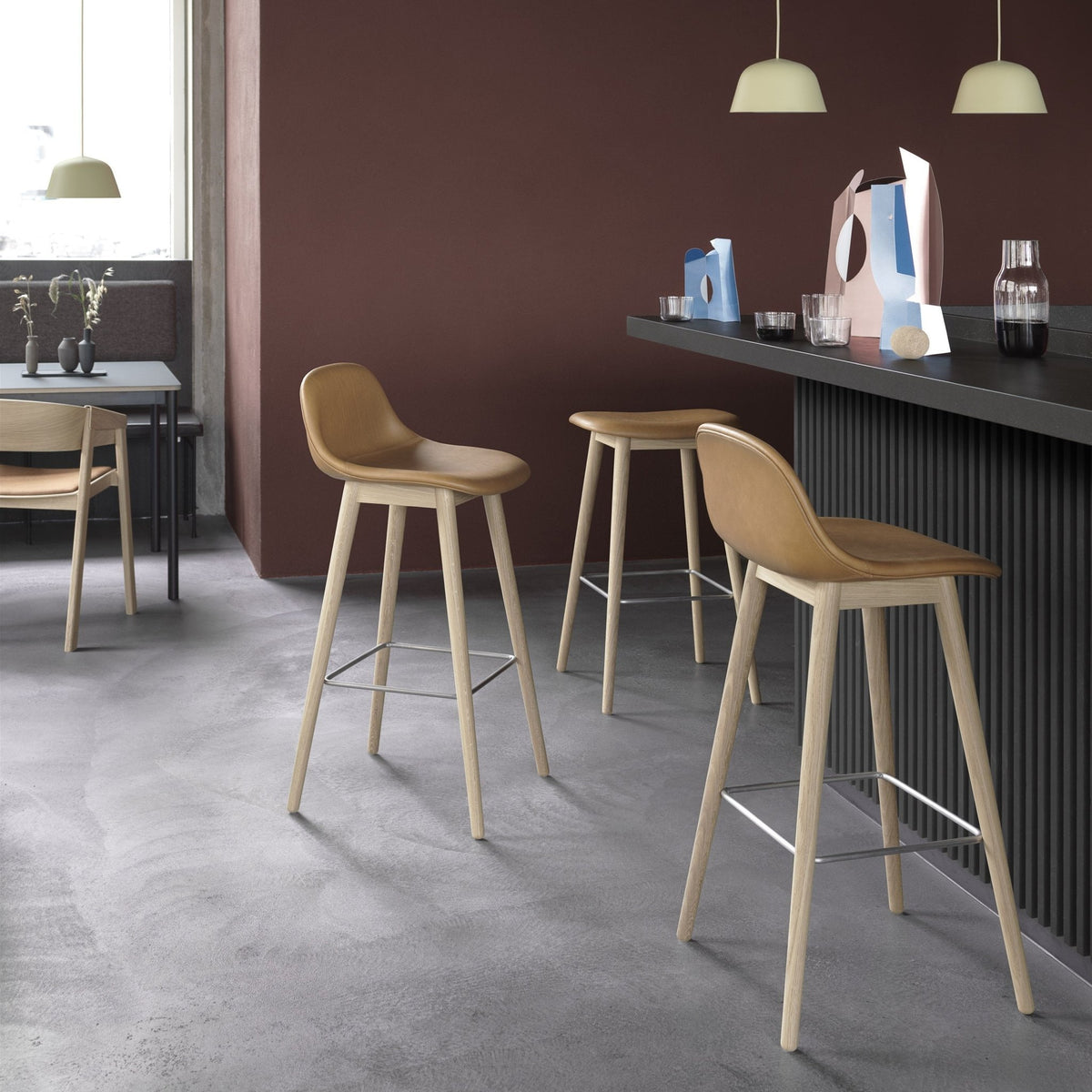 Tabouret de bar 65cm ocre piétement tubes Fiber - Muuto - The Cool Republic