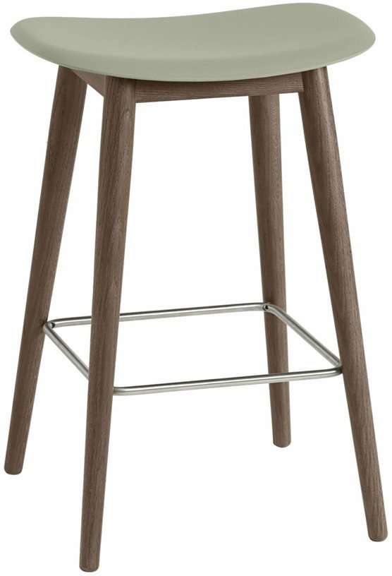 Tabouret de bar 65cm vert pâle piétement en chêne marron Fiber - Muuto - The Cool Republic