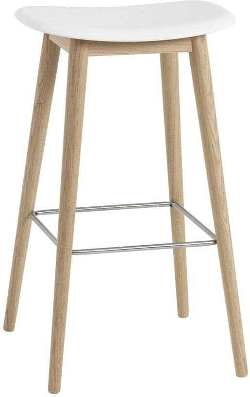 Tabouret de bar 75 cm blanc piétement en chêne naturel Fiber - Muuto - The Cool Republic