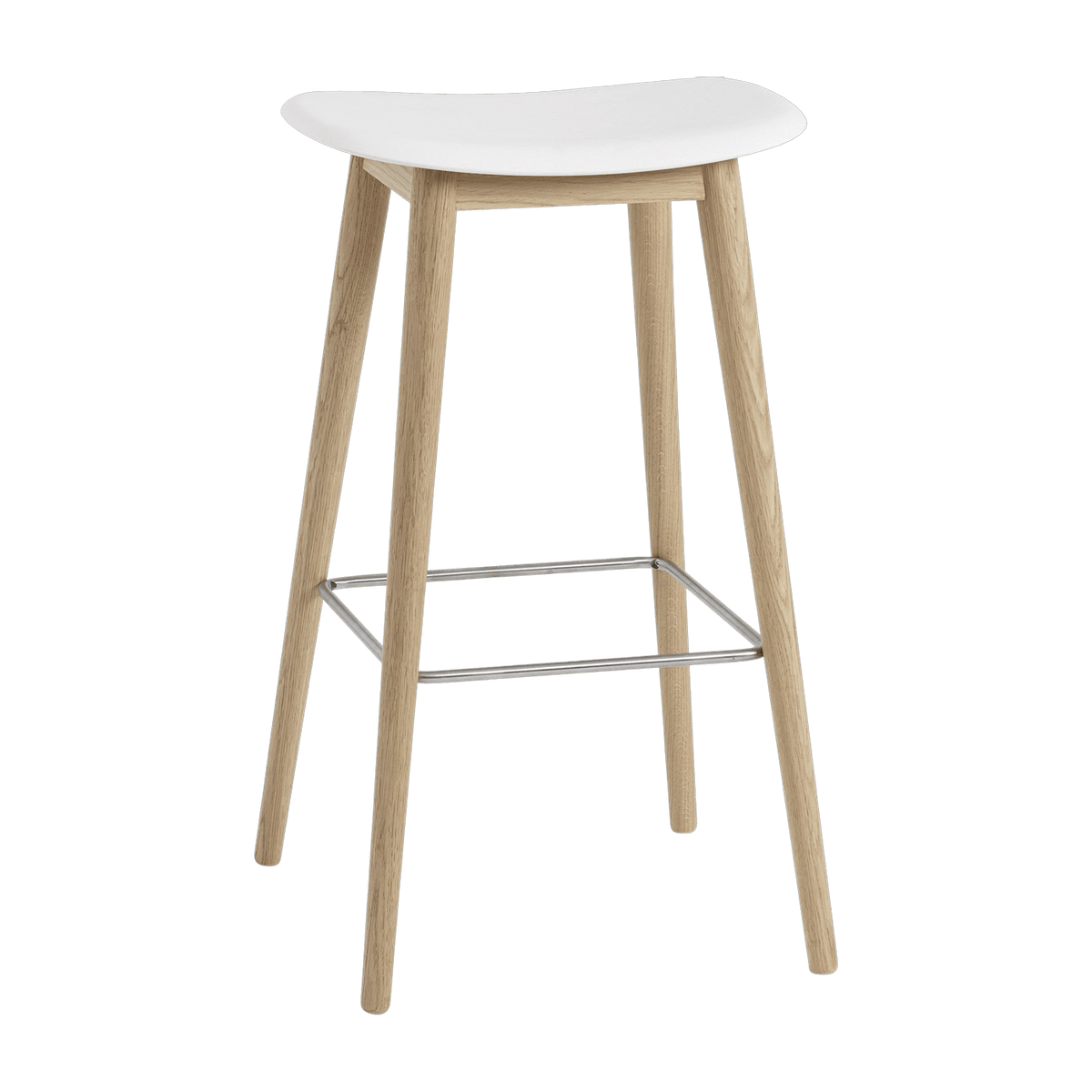Tabouret de bar 75 cm blanc piétement en chêne naturel Fiber - Muuto - The Cool Republic