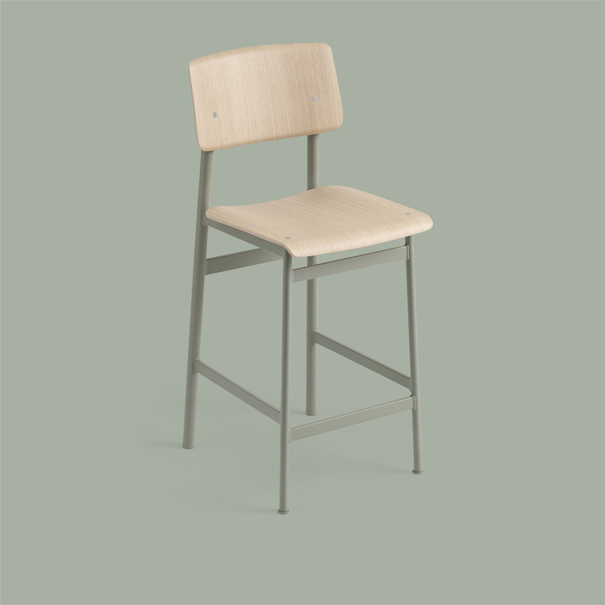 Tabouret de bar en chêne et gris vert 75 cm Loft - Muuto - The Cool Republic