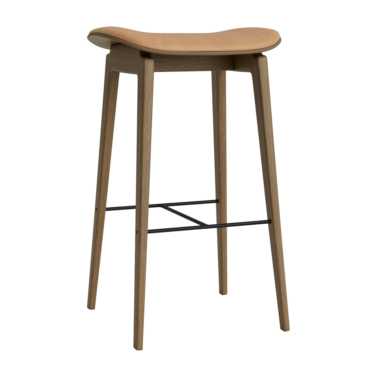 Bar stool in light smoked oak and camel leather upholstery 65 cm NY11 - NORR11 - The Cool Republic