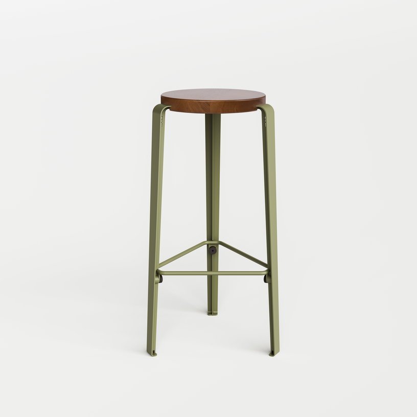 Tabouret de bar en chêne teinté et acier vert kaki 76cm MI LOU - TIPTOE - The Cool Republic