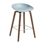 Tabouret de bar en plastique recyclé dusty blue et pieds en noyer 65 cm AAS 32 2.0 - HAY - The Cool Republic