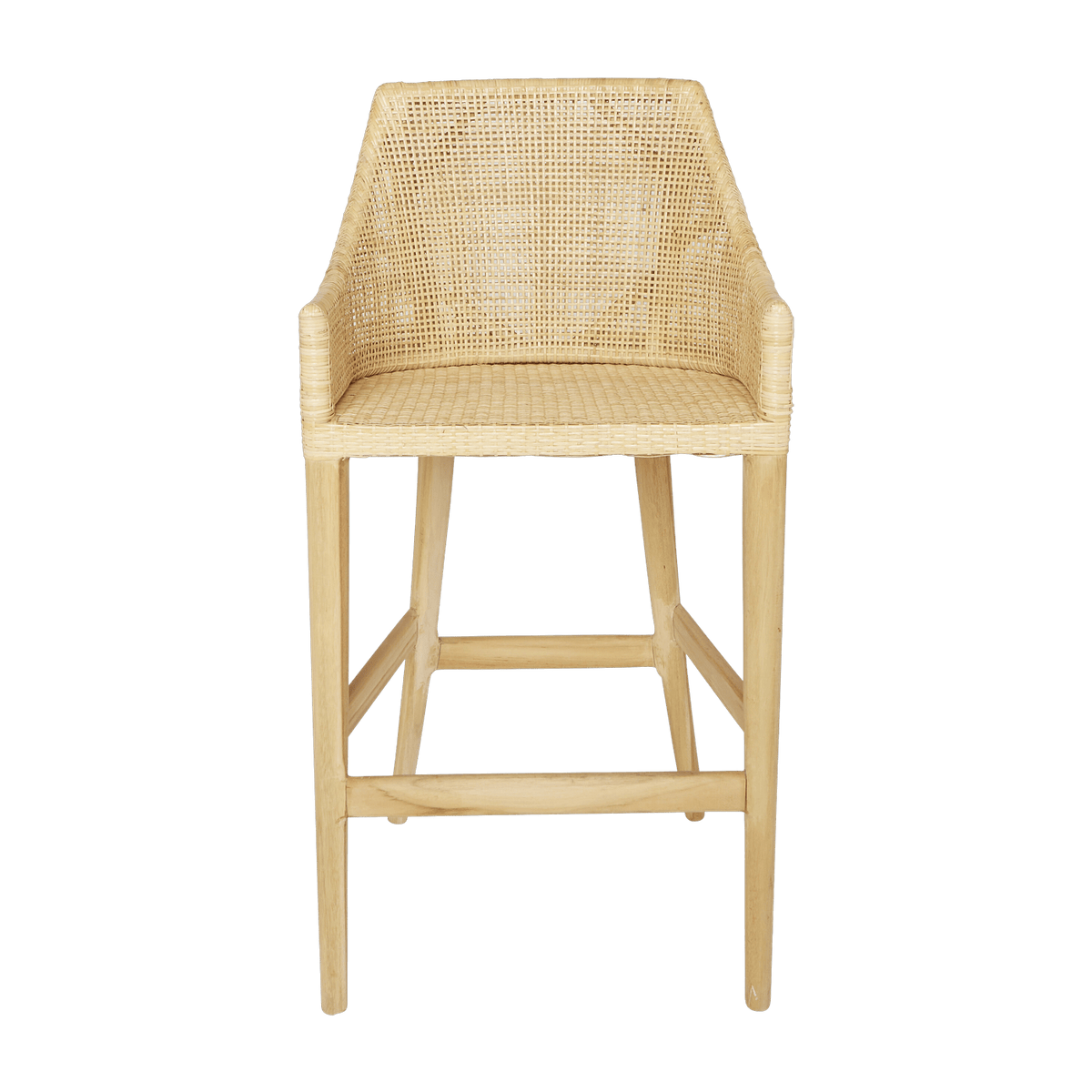 Tabouret de bar en rotin naturel piétement teck Saïgon - KOK - The Cool Republic