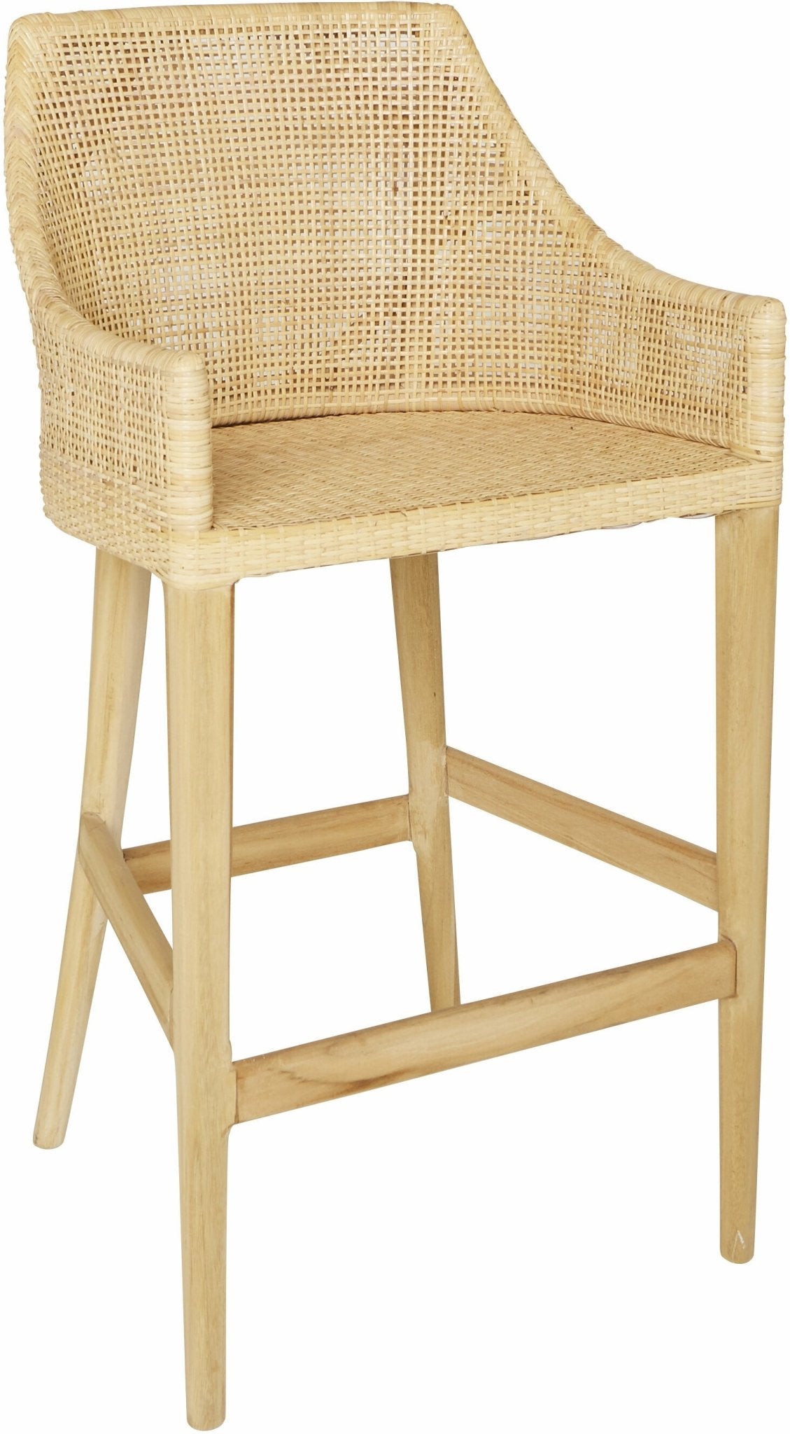 Tabouret de bar en rotin naturel piétement teck Saïgon - KOK - The Cool Republic