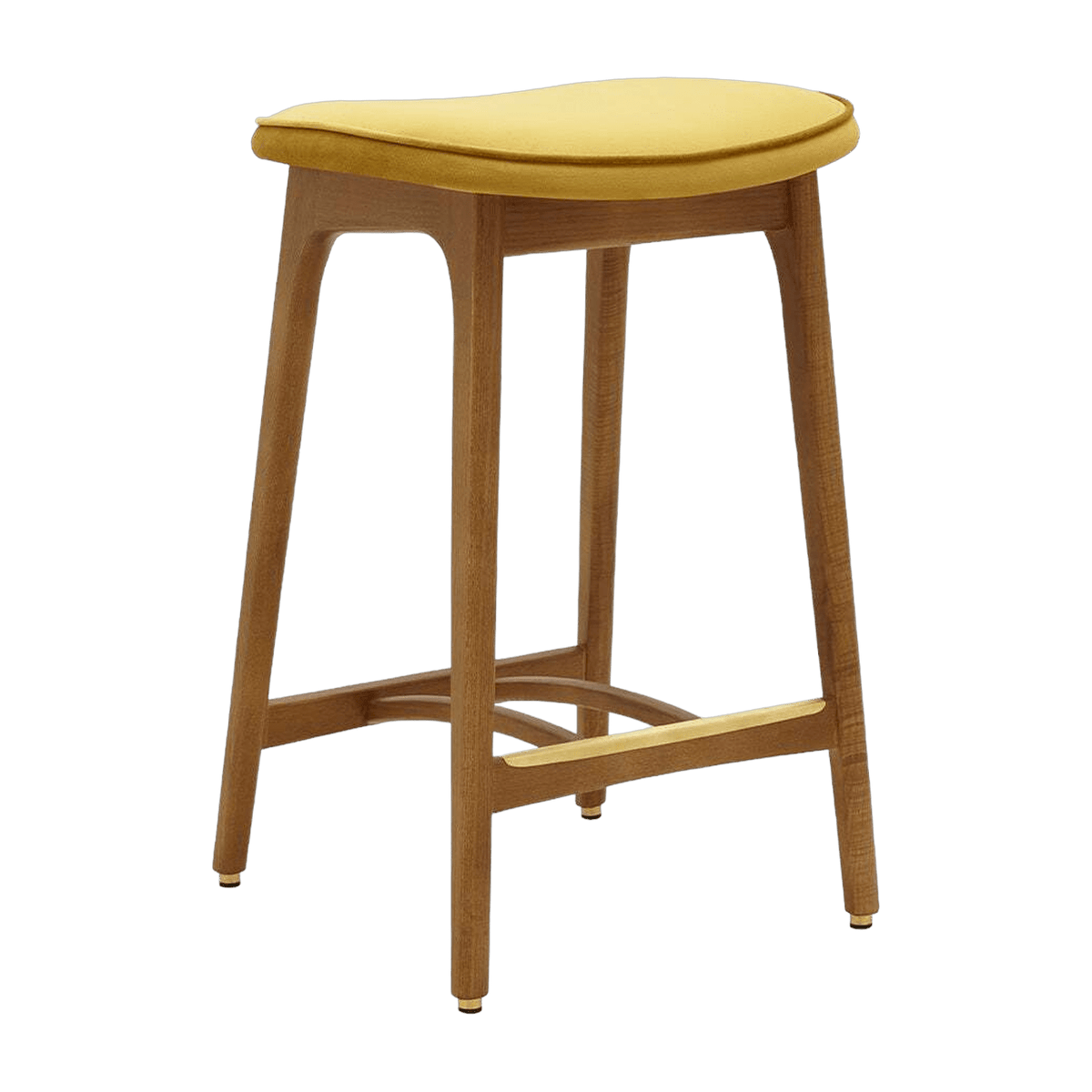 Tabouret de bar en velours brillant moutarde et frêne foncé 65 cm Série 200-190 - 366 Concept - The Cool Republic