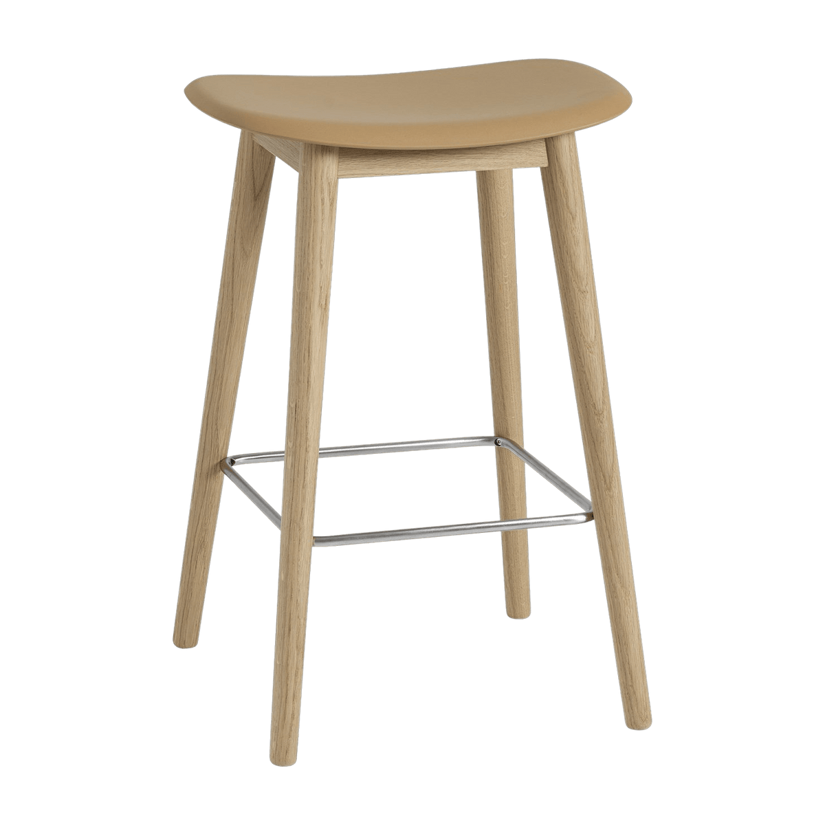 Tabouret de bar ocre piétement en chêne naturel 65 cm Fiber - Muuto - The Cool Republic