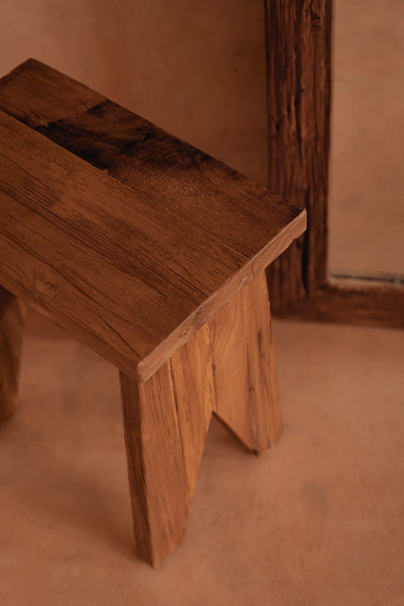 Tabouret en teck massif naturel marron 40x25x45cm Siku - Bazar Bizar — vue 2