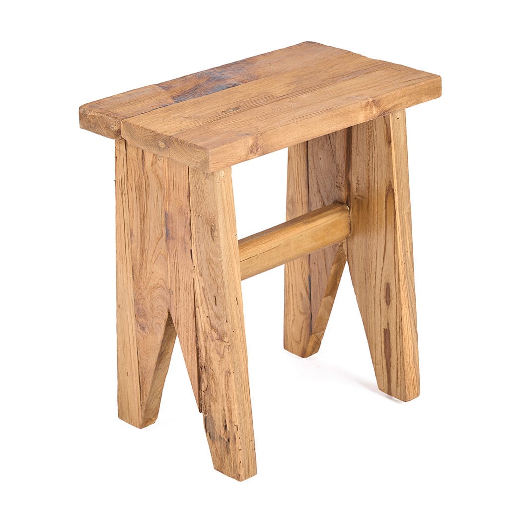 Tabouret en teck massif naturel marron 40x25x45cm Siku - Bazar Bizar