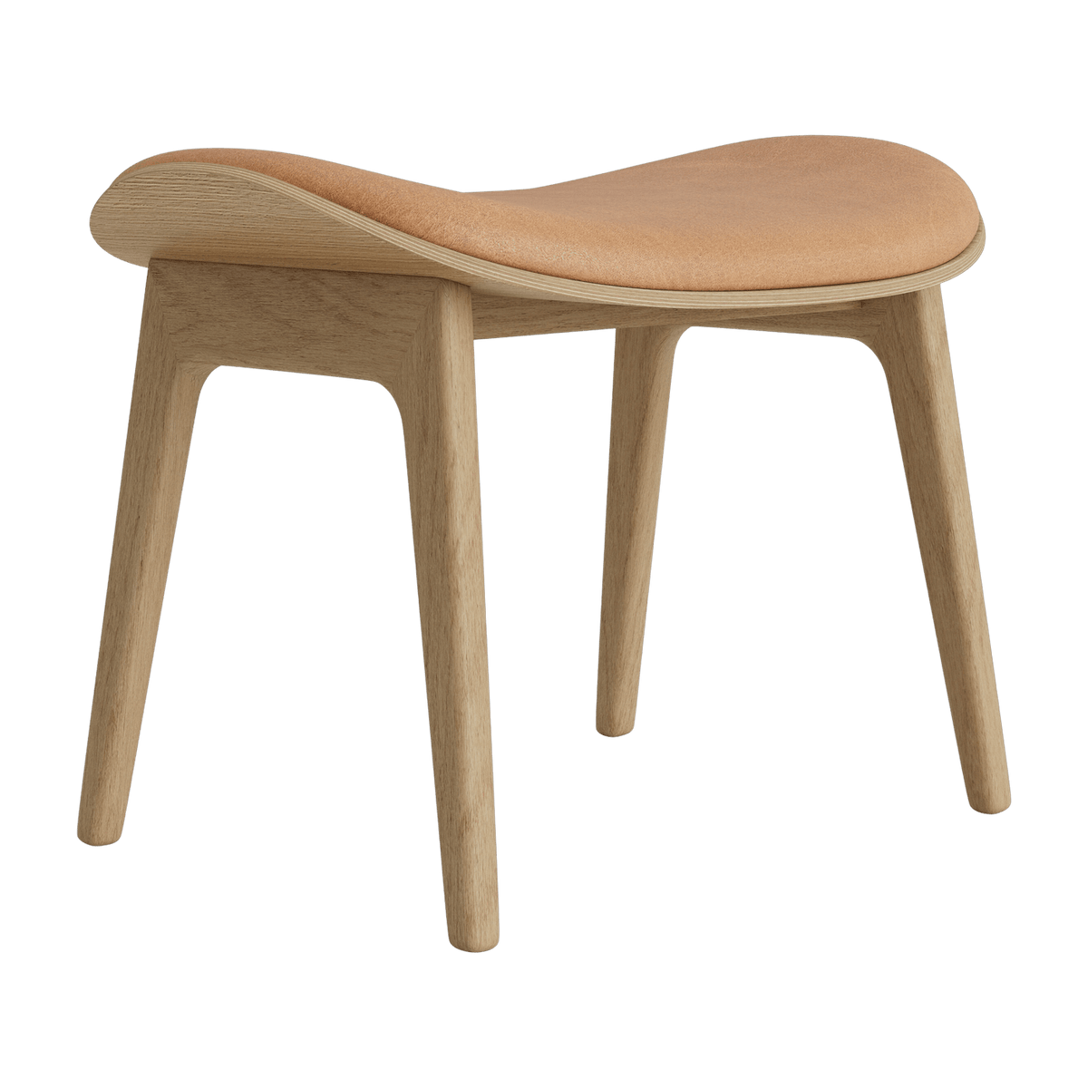 Lounge stool in natural oak and camel leather upholstery Elephant - NORR11 - The Cool Republic