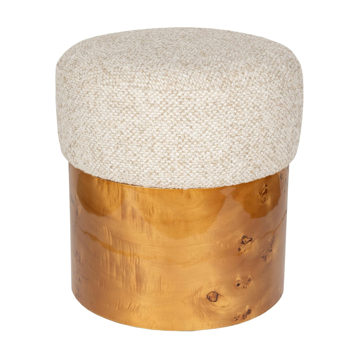 Tabouret rond en bois d'eucalyptus et tissu beige 40x44cm Burlin - Dutchbone