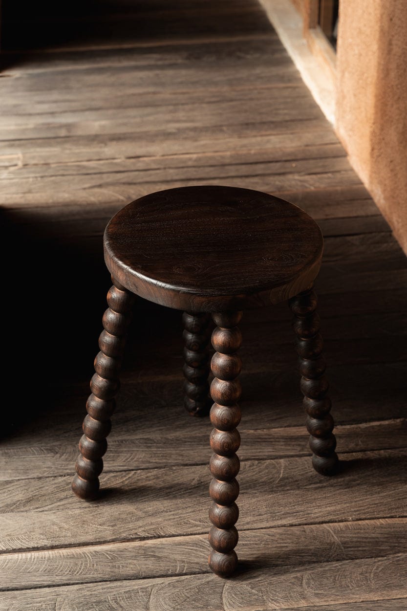 Tabouret rond en bois de manguier massif marron foncé 35x35x50cm Dango - Bazar Bizar — vue 3