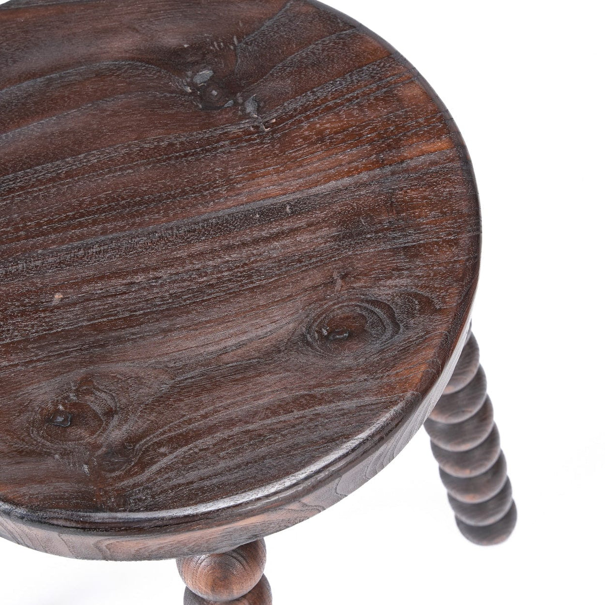Tabouret rond en bois de manguier massif marron foncé 35x35x50cm Dango - Bazar Bizar — vue 8