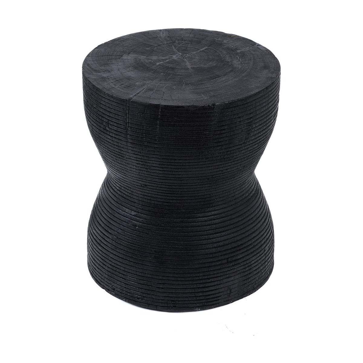Tabouret rond en bois de suar massif noir 35x35x45cm Kotoran - Bazar Bizar - The Cool Republic
