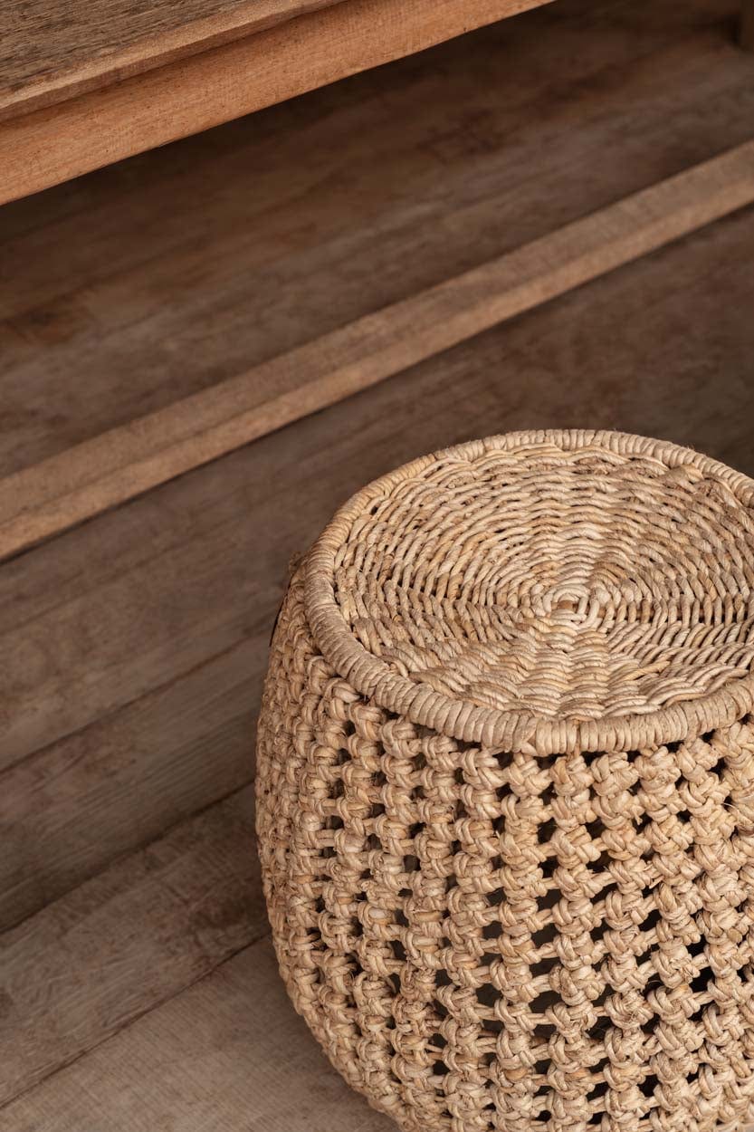 Tabouret rond en feuille de bananier et fer beige 49x49x45cm Dannih - Bazar Bizar — vue 3