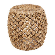 Tabouret rond en feuille de bananier et fer beige 49x49x45cm Dannih - Bazar Bizar