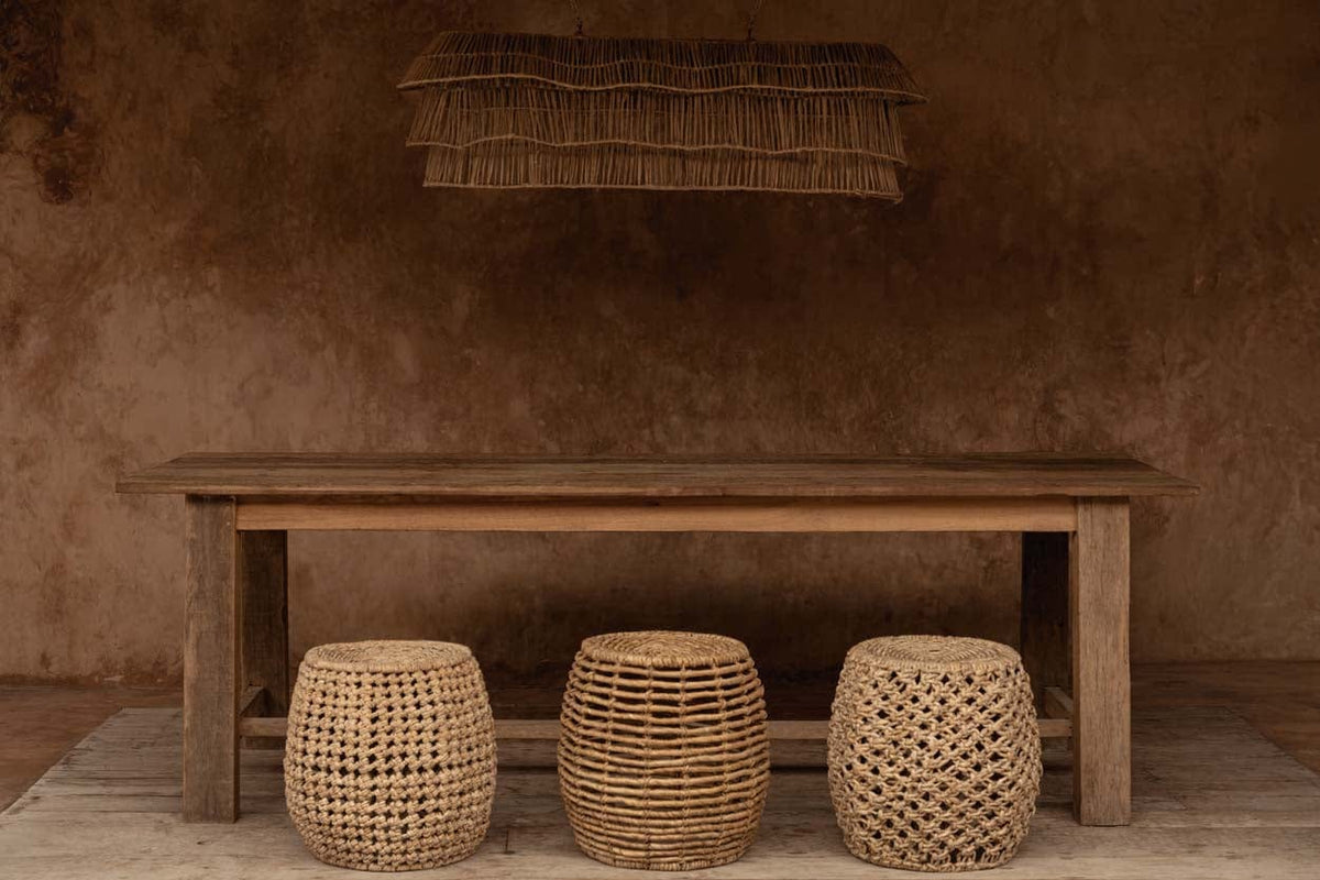 Tabouret rond en feuille de bananier et fer naturelle 48x48x45cm Zarkah - Bazar Bizar — vue 3
