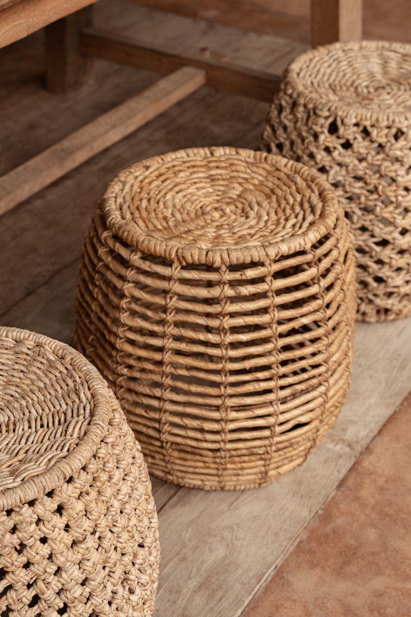 Tabouret rond en feuille de bananier et métal naturelle 48x48x45cm Gustih - Bazar Bizar — vue 3