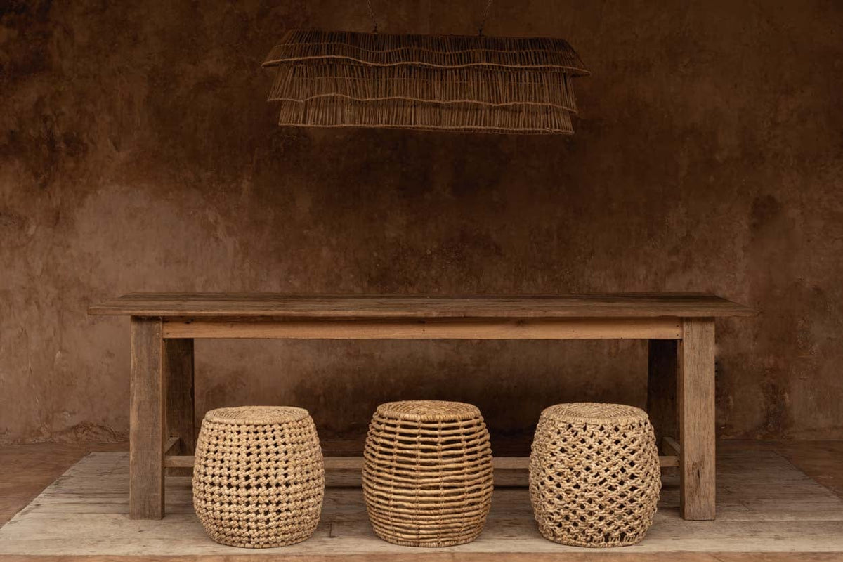 Tabouret rond en feuille de bananier et métal naturelle 48x48x45cm Gustih - Bazar Bizar — vue 4