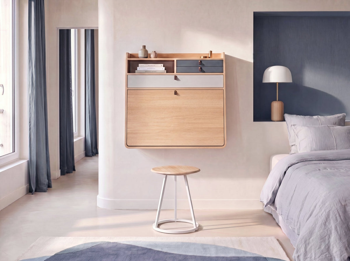 Tabouret rond en frêne naturel blanc 45 cm Gustave - Hartô - The Cool Republic