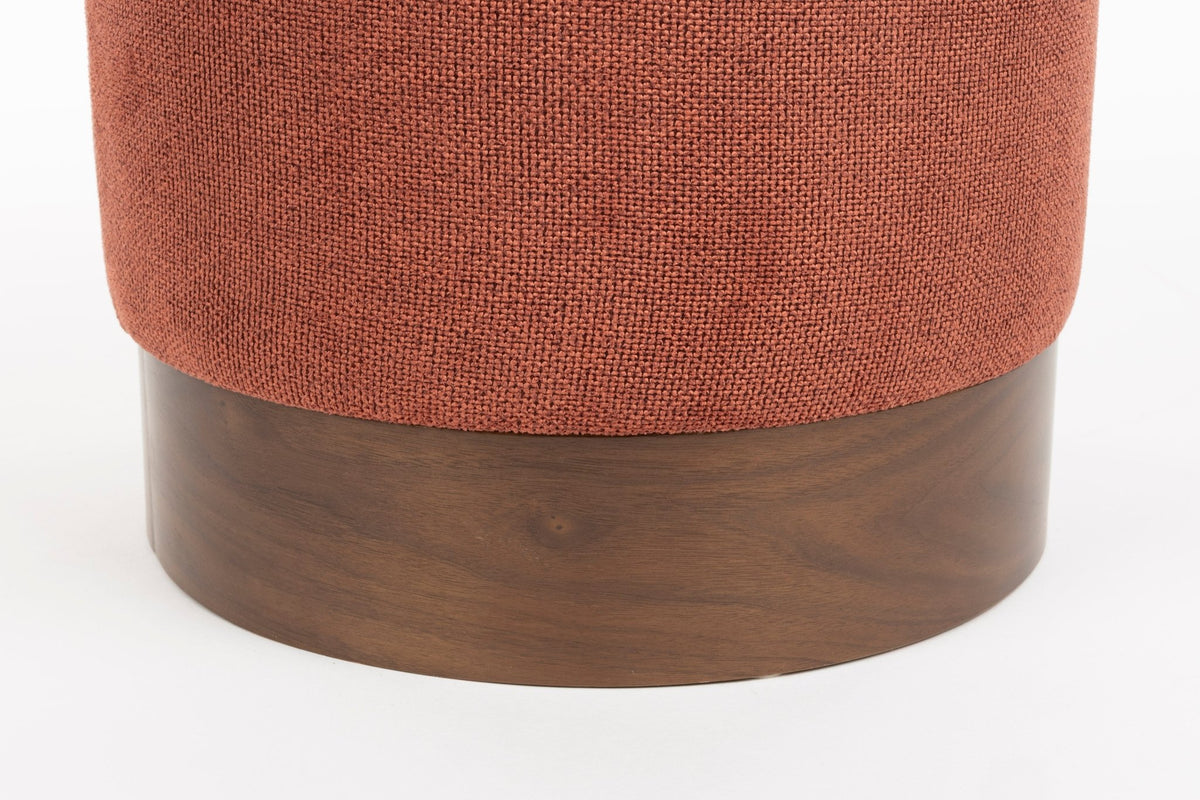 Tabouret rond en tissu rouge et bois d'hévéa 41x46cm Bellevue - Dutchbone - The Cool Republic