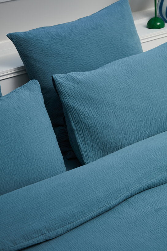 Taie d'oreiller bleue en gaze de coton 63 x 63 cm - The Cool Republic - The Cool Republic