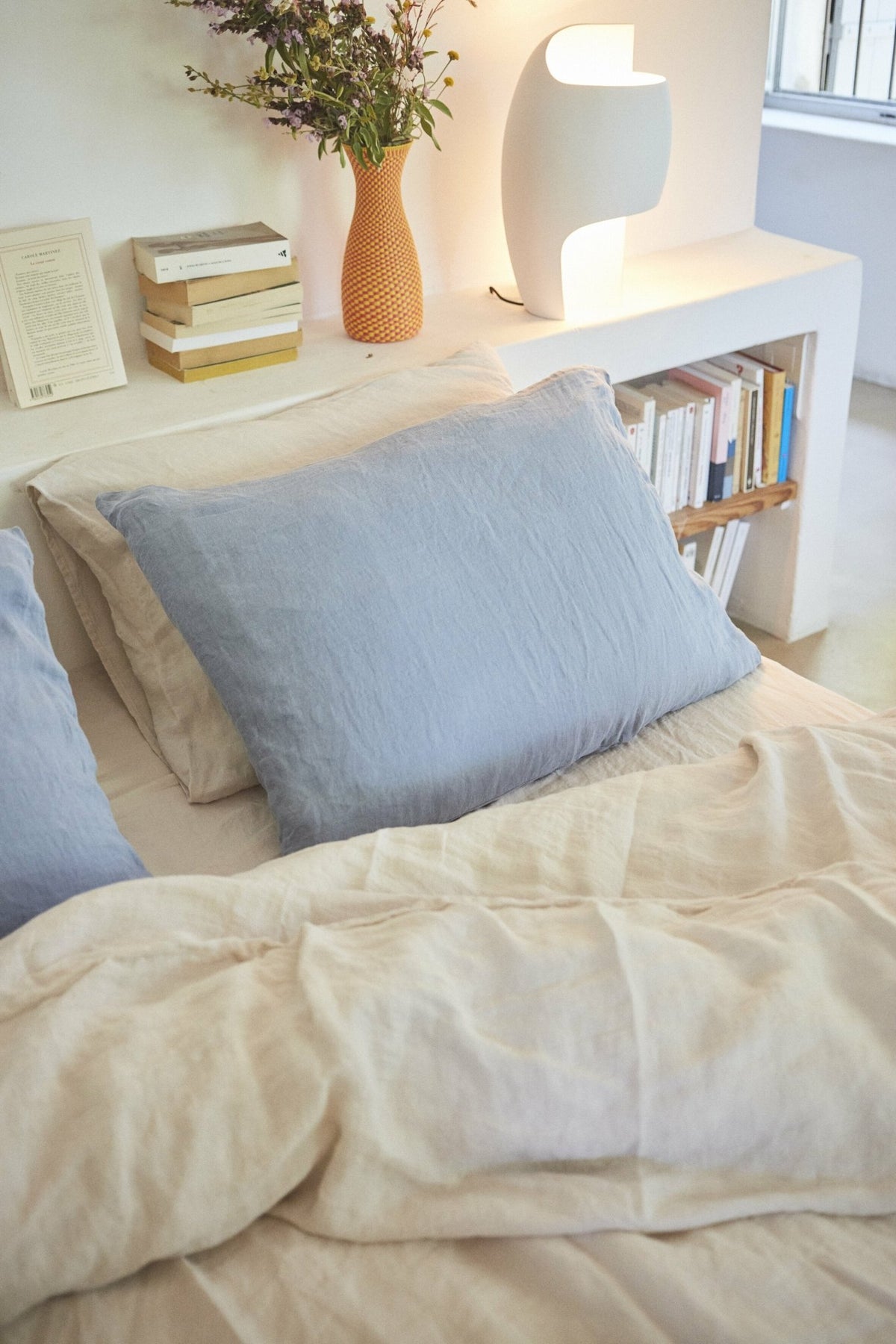 Grey-blue pillowcase in washed linen 50 x 70 cm - The Cool Republic - The Cool Republic