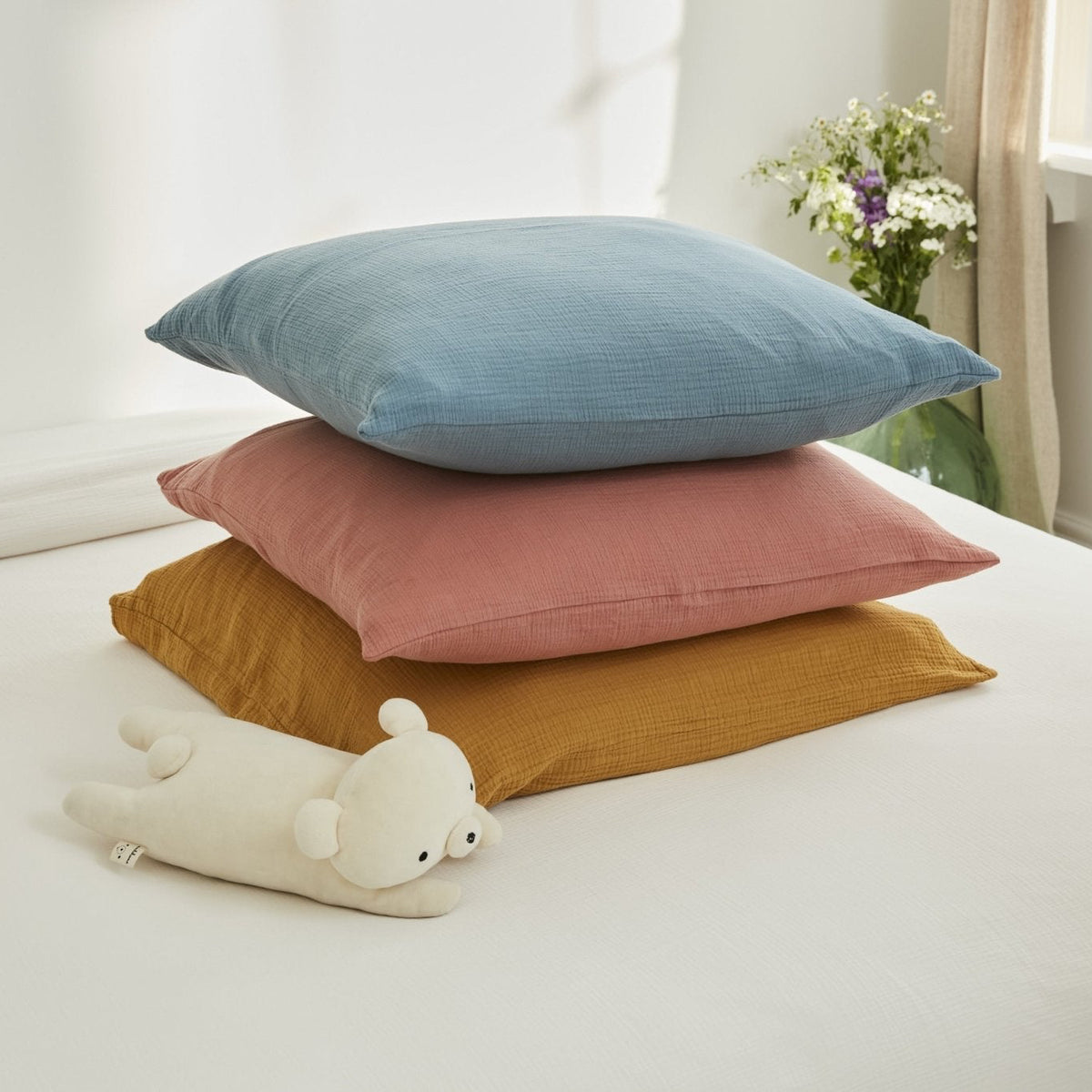 Mustard cotton gauze pillowcase 63 x 63 cm - The Cool Republic - The Cool Republic