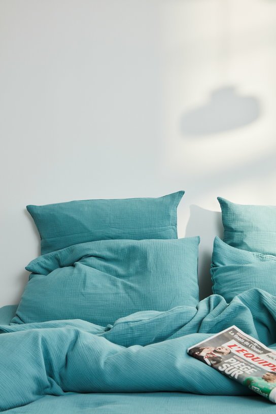 Taie d'oreiller turquoise en gaze de coton 63 x 63 cm - The Cool Republic - The Cool Republic