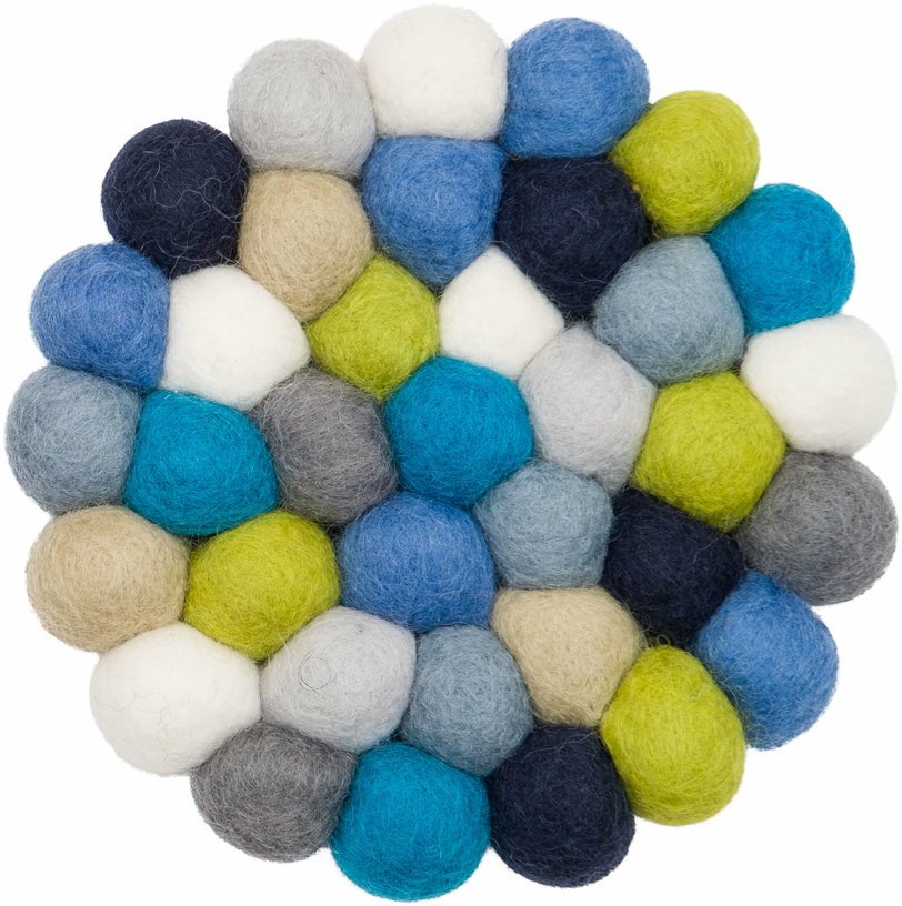 Tapis à boules de feutre multicolore bleu et vert 120 cm Fritz - myfelt - The Cool Republic