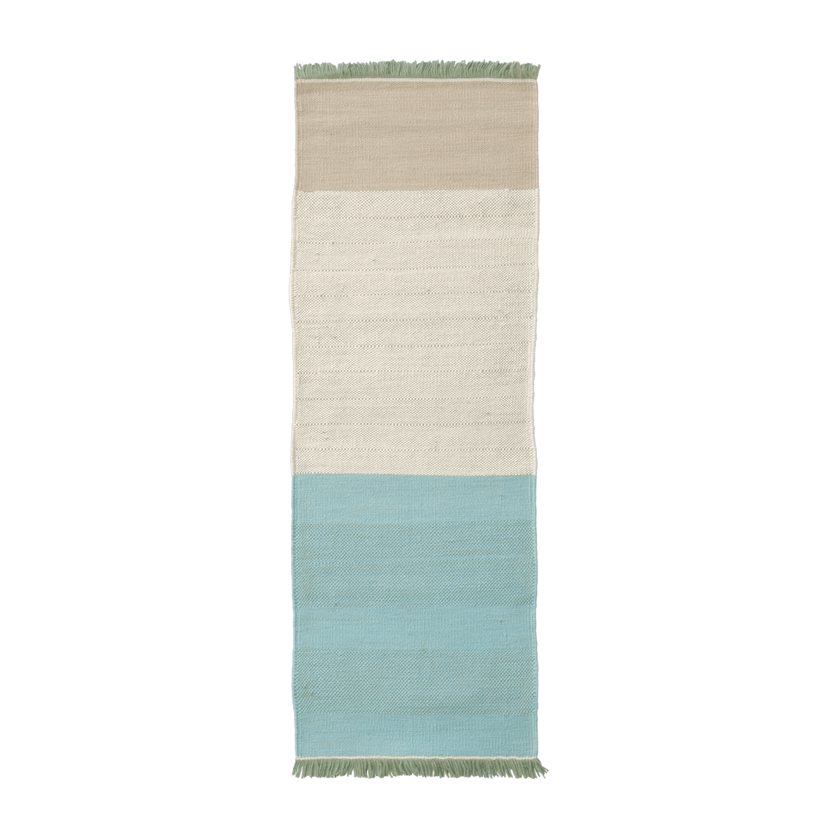 Tapis de couloir dhurrie en laine vert turquoise 80x240 cm Tres Stripes - Nanimarquina - The Cool Republic