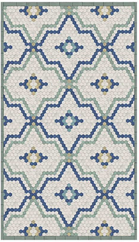 Tapis en vinyle bleu et vert 70x140 cm Tomettes - Edito - The Cool Republic