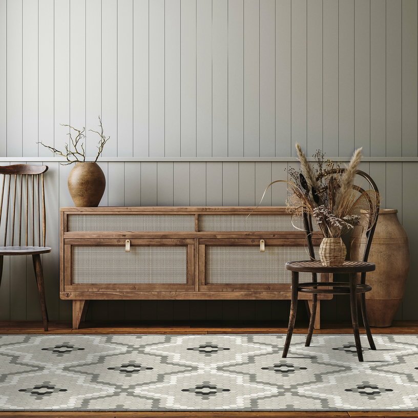 Tapis en vinyle gris 140x200 cm Tomettes - Edito - The Cool Republic