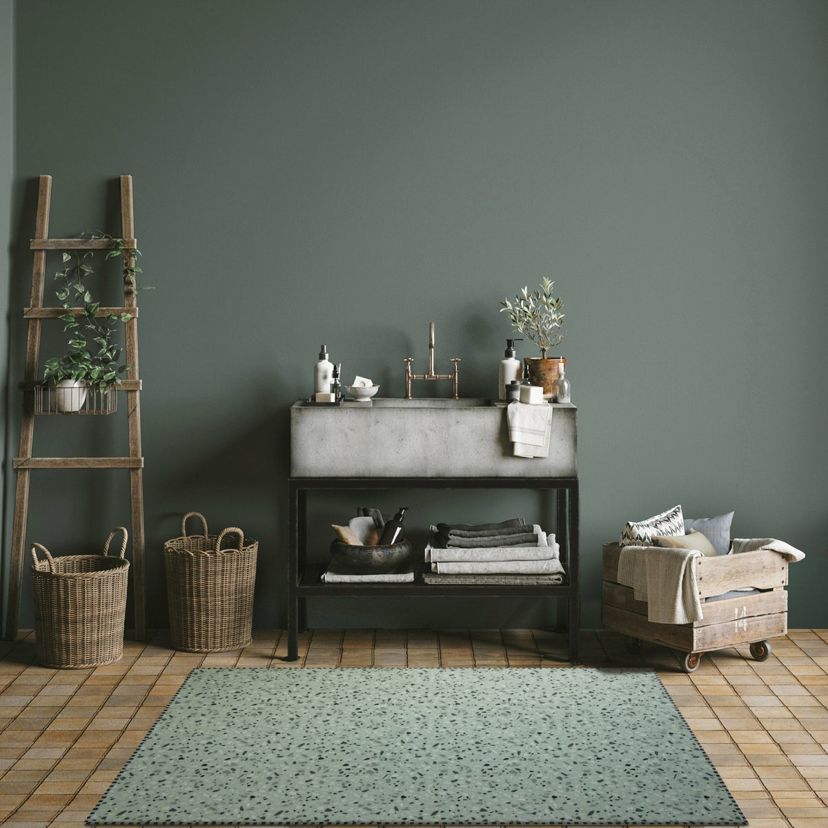 Tapis en vinyle vert céladon 70x140 cm Terrazzo - Edito - The Cool Republic
