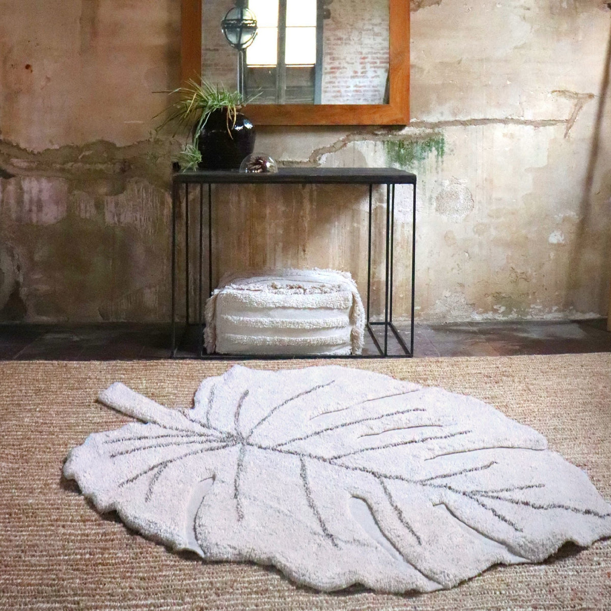 Tapis lavable beige feuille 180x120 cm - Lorena Canals - The Cool Republic