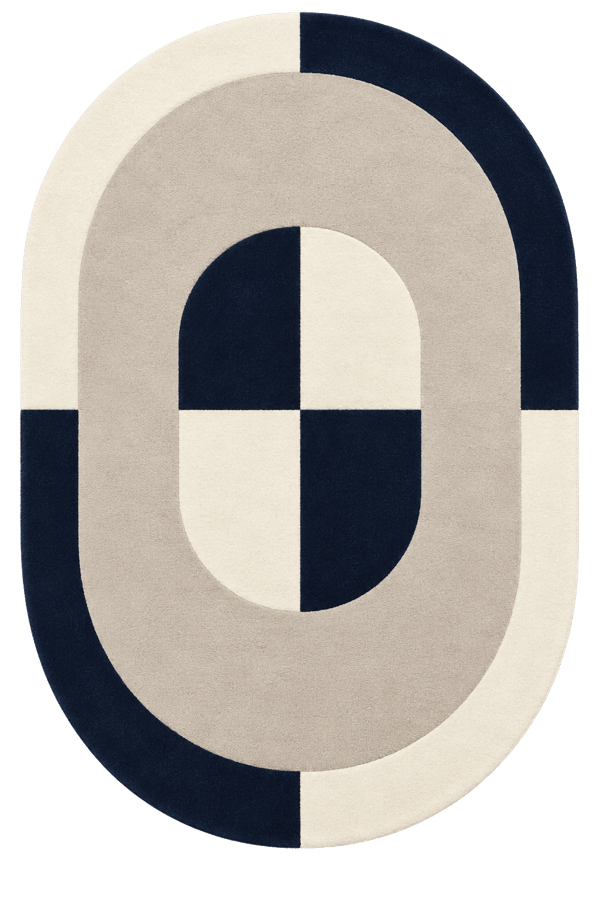 Tapis oval en laine beige et bleu marine 170x240 cm Charles - SON-TAPIS - The Cool Republic