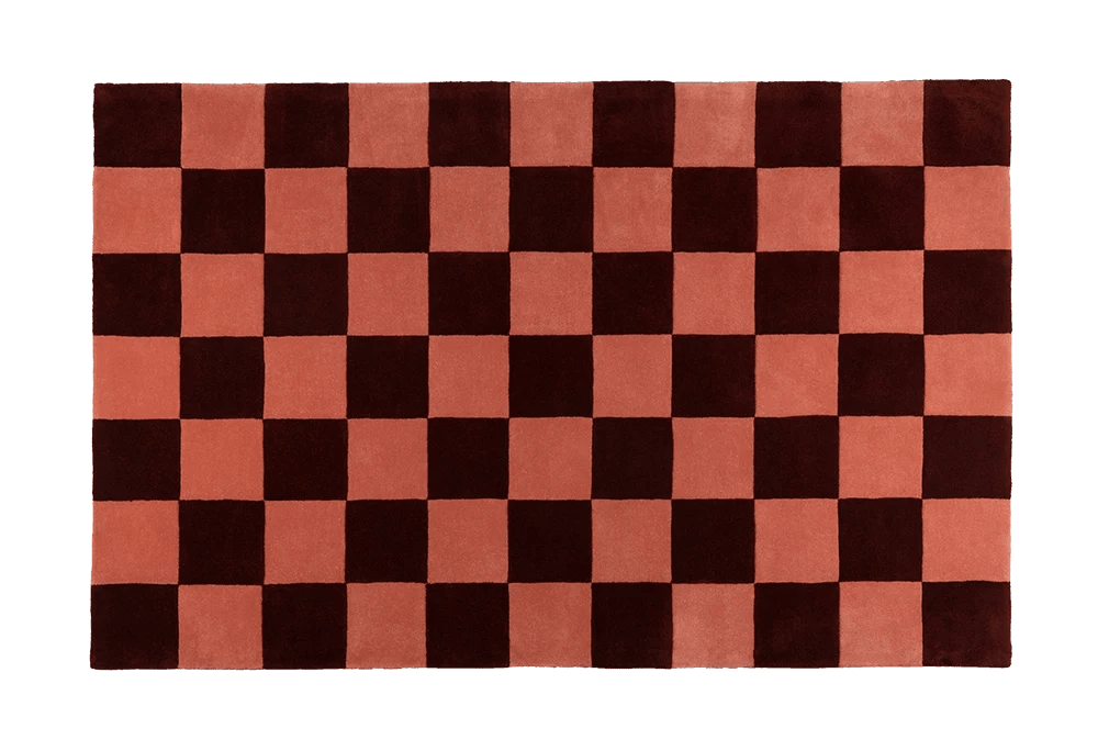 Tapis rectangulaire damier en laine rouge bordeaux et rose 161x253cm Checks - Fest Amsterdam - The Cool Republic